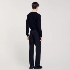 Pantalons & Shorts*SANDRO Pantalon Large En Laine Noir