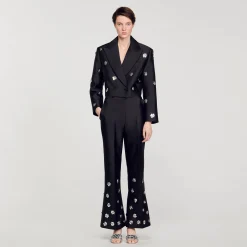 Ensembles|Pantalons & Jeans*SANDRO Pantalon Satiné Orné De Sequins Noir