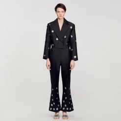Ensembles|Pantalons & Jeans*SANDRO Pantalon Satiné Orné De Sequins Noir