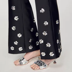 Ensembles|Pantalons & Jeans*SANDRO Pantalon Satiné Orné De Sequins Noir