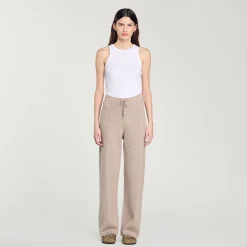 Ensembles|Pantalons & Jeans*SANDRO Pantalon Strassé En Maille Beige