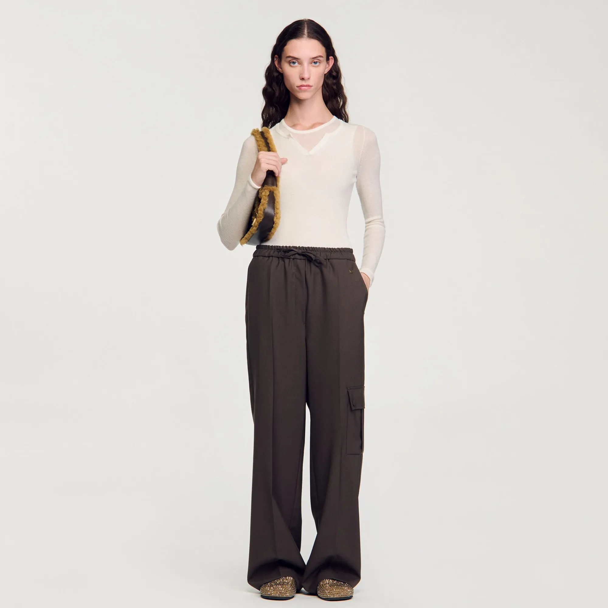 Pantalons & Jeans*SANDRO Pantalon Taille élastiquée Café