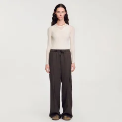Pantalons & Jeans*SANDRO Pantalon Taille élastiquée Café