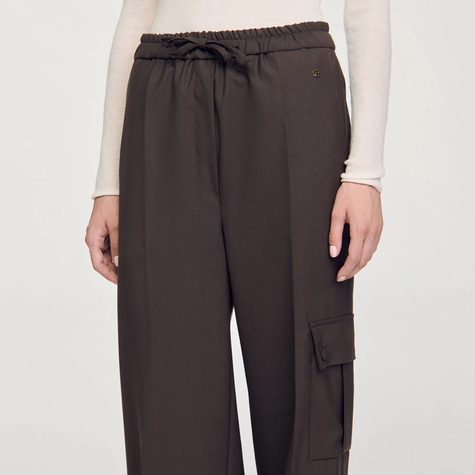 Pantalons & Jeans*SANDRO Pantalon Taille élastiquée Café