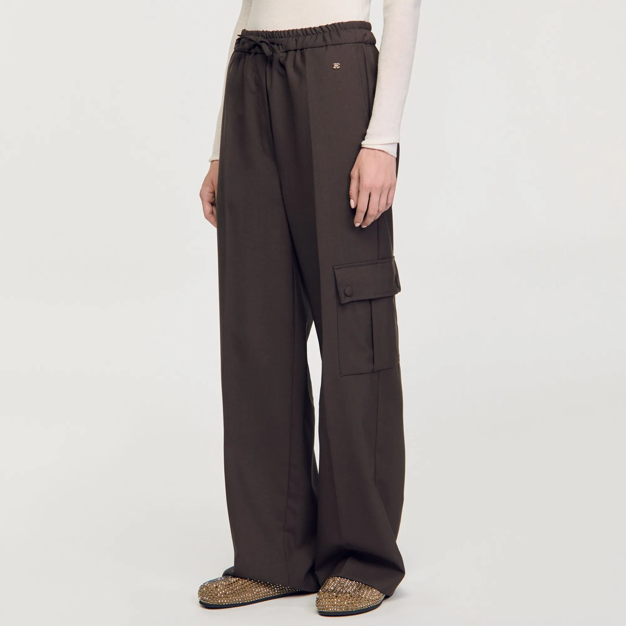 Pantalons & Jeans*SANDRO Pantalon Taille élastiquée Café