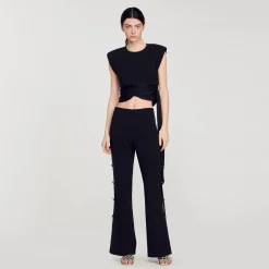Pantalons & Jeans|Ensembles*SANDRO Pantalon évasé Ajouré Sur Les Côtés Noir
