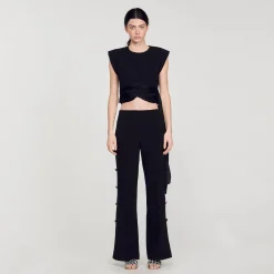 Pantalons & Jeans|Ensembles*SANDRO Pantalon évasé Ajouré Sur Les Côtés Noir
