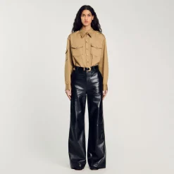 Pantalons & Jeans*SANDRO Pantalon évasé En Cuir Noir