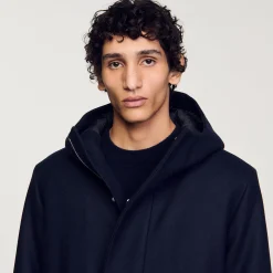 Manteaux & Blousons*SANDRO Parka En Laine à Capuche Marine