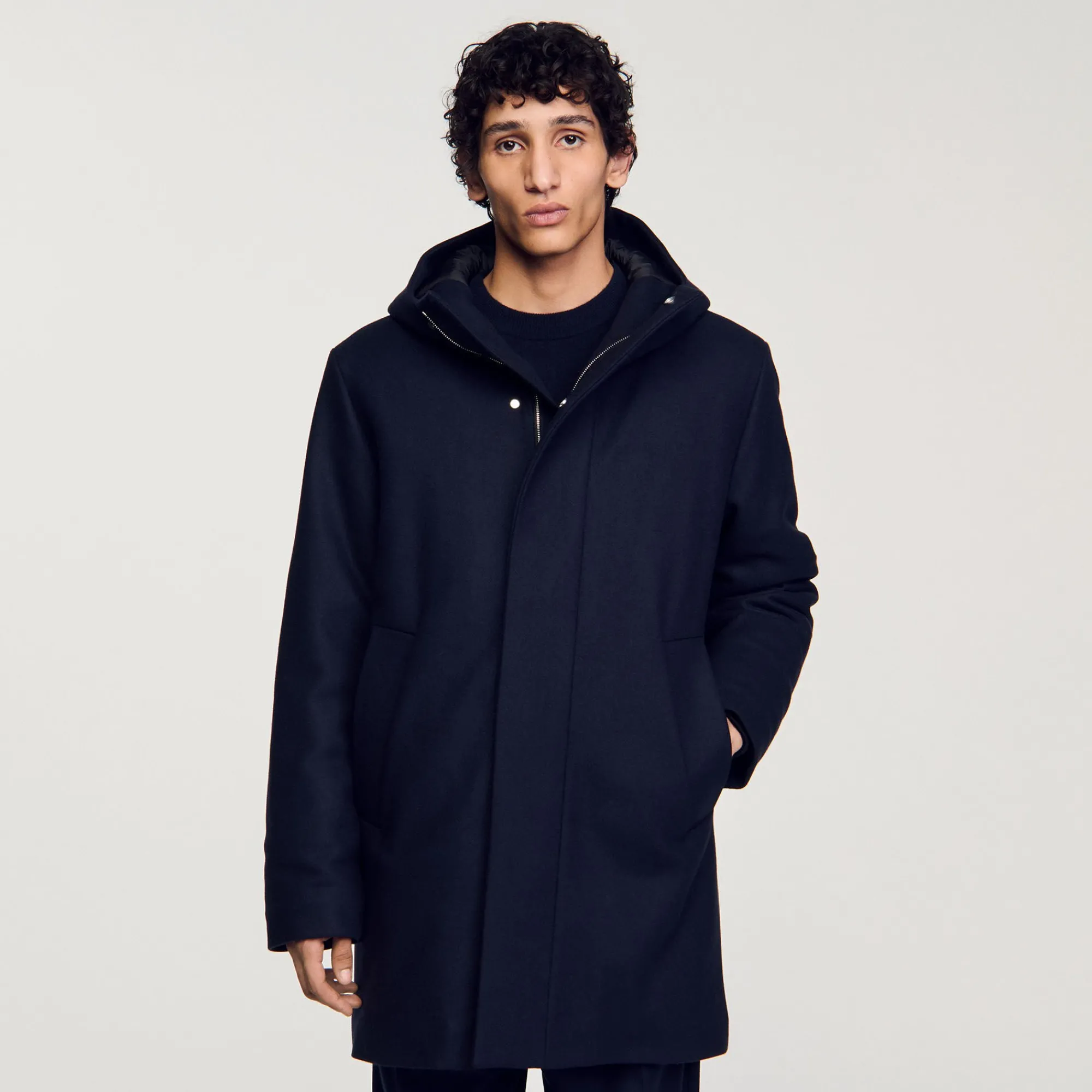 Manteaux & Blousons*SANDRO Parka En Laine à Capuche Marine