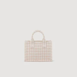 Sacs Cabas|Sacs Porté Épaule*SANDRO Petit Cabas Kasbah En Tweed Rose Clair