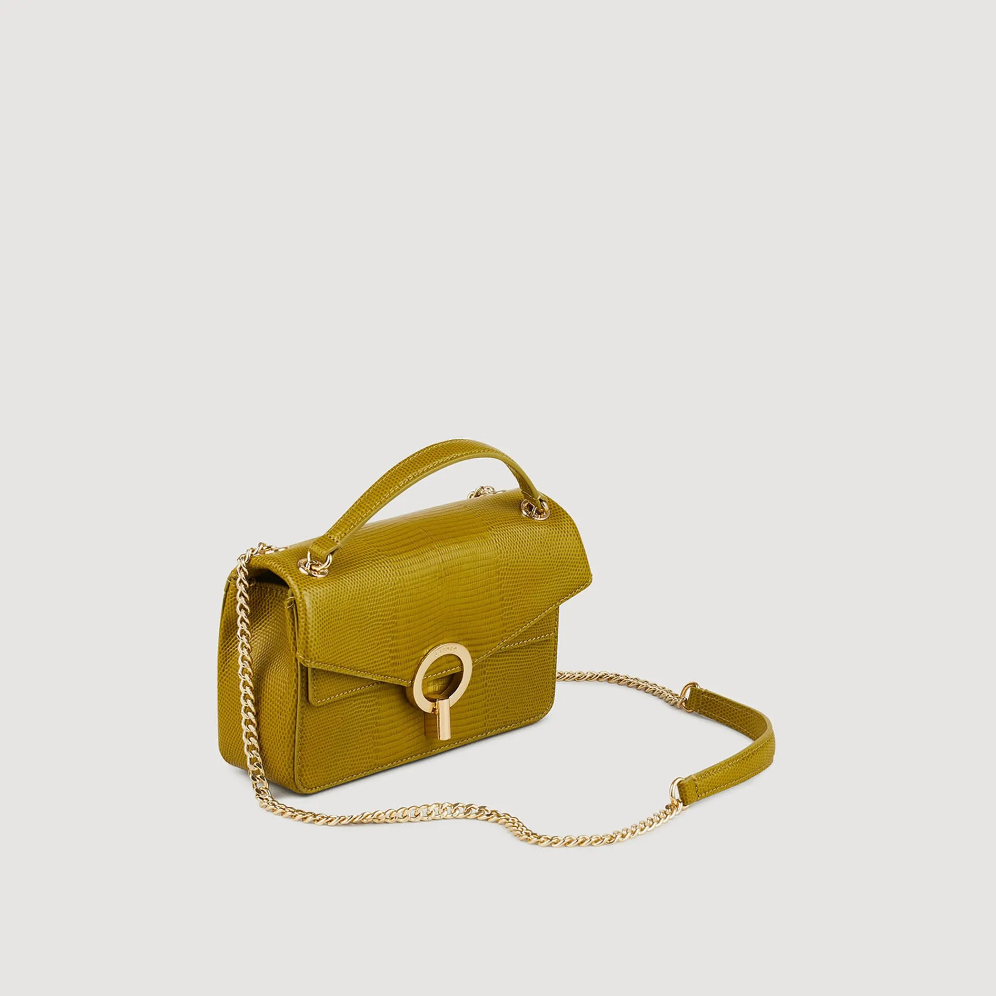 Sacs Porté Épaule|Mini Sacs*SANDRO Petit Sac Yza En Cuir Effet Lézard Vert Olive
