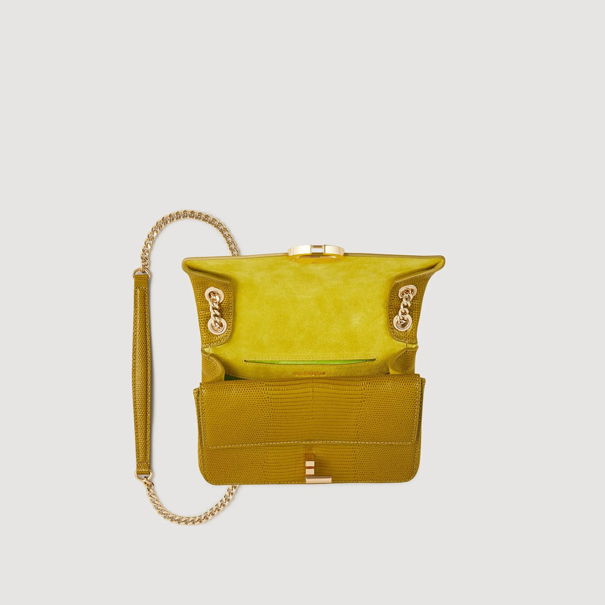 Sacs Porté Épaule|Mini Sacs*SANDRO Petit Sac Yza En Cuir Effet Lézard Vert Olive
