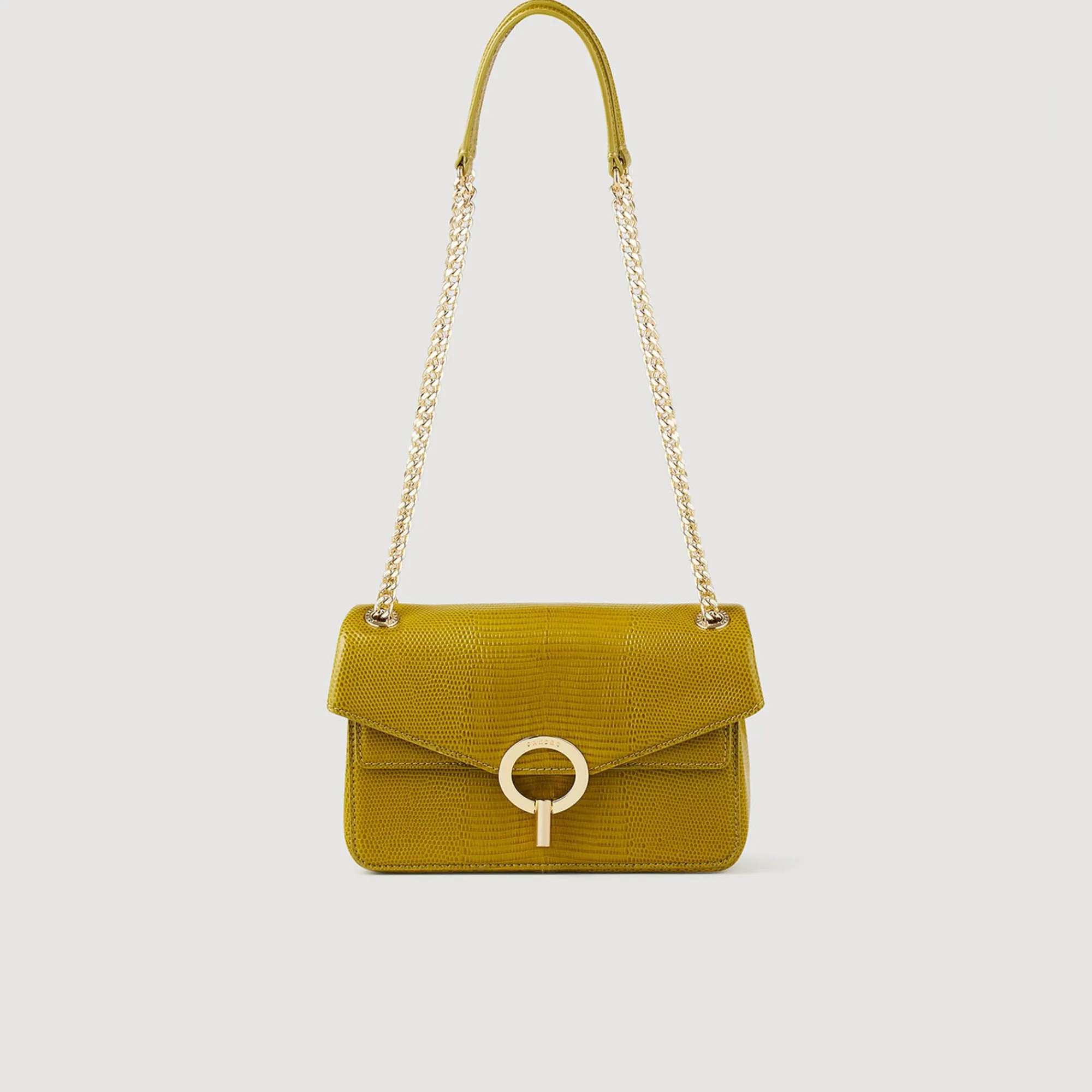 Sacs Porté Épaule|Mini Sacs*SANDRO Petit Sac Yza En Cuir Effet Lézard Vert Olive