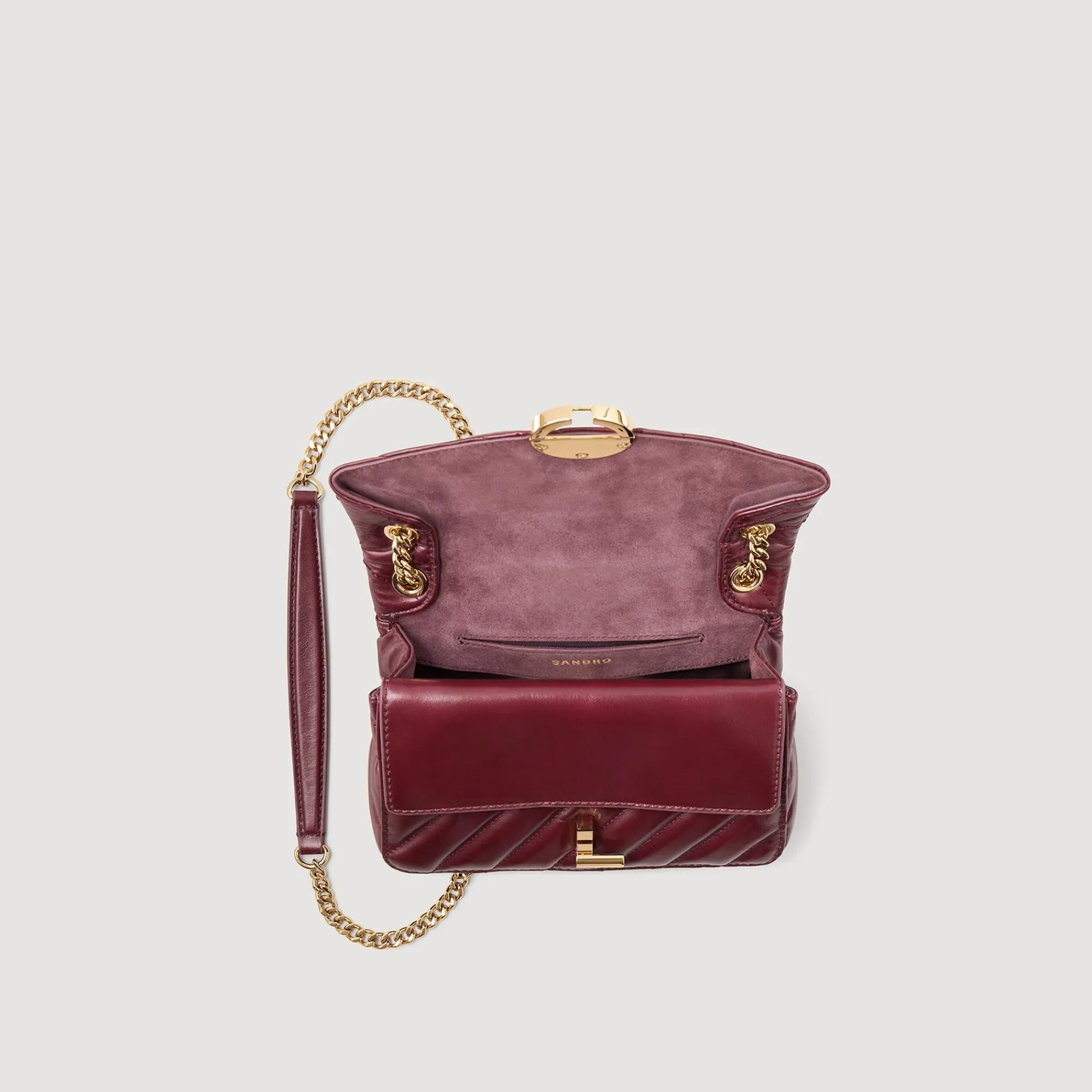 Sacs Porté Épaule|Sacs À Bandoulière*SANDRO Petit Sac Yza En Cuir Lisse Bordeaux