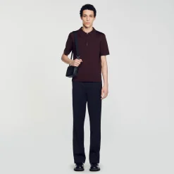 T-Shirts & Polos|Pulls & Gilets*SANDRO Polo En Maille à Col Zippé Marron Foncé