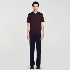 T-Shirts & Polos|Pulls & Gilets*SANDRO Polo En Maille à Col Zippé Marron Foncé