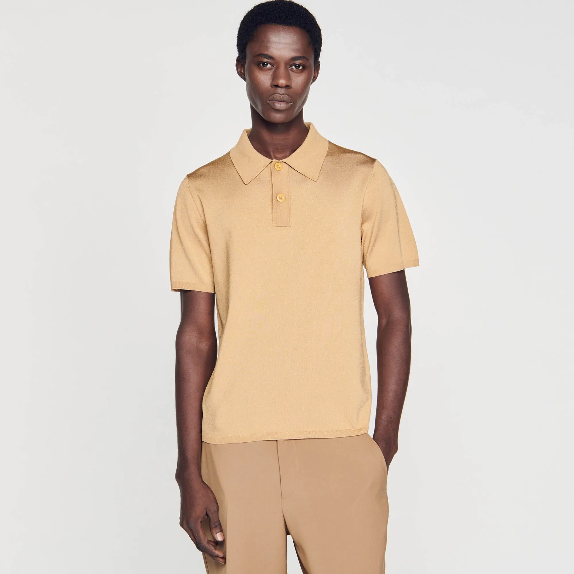 Pulls & Gilets|T-Shirts & Polos*SANDRO Polo En Maille à Manches Courtes Champagne