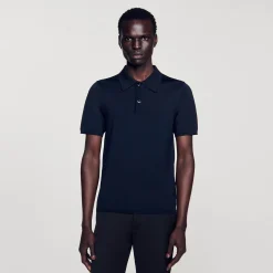 T-Shirts & Polos|Pulls & Gilets*SANDRO Polo En Maille à Manches Courtes Noir