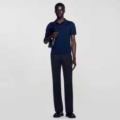 T-Shirts & Polos|Pulls & Gilets*SANDRO Polo En Maille à Manches Courtes Marine