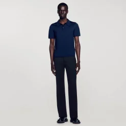T-Shirts & Polos|Pulls & Gilets*SANDRO Polo En Maille à Manches Courtes Marine