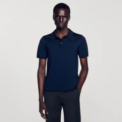 T-Shirts & Polos|Pulls & Gilets*SANDRO Polo En Maille à Manches Courtes Marine