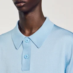 Pulls & Gilets|T-Shirts & Polos*SANDRO Polo En Maille à Manches Courtes Bleu jean