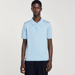 Pulls & Gilets|T-Shirts & Polos*SANDRO Polo En Maille à Manches Courtes Bleu jean