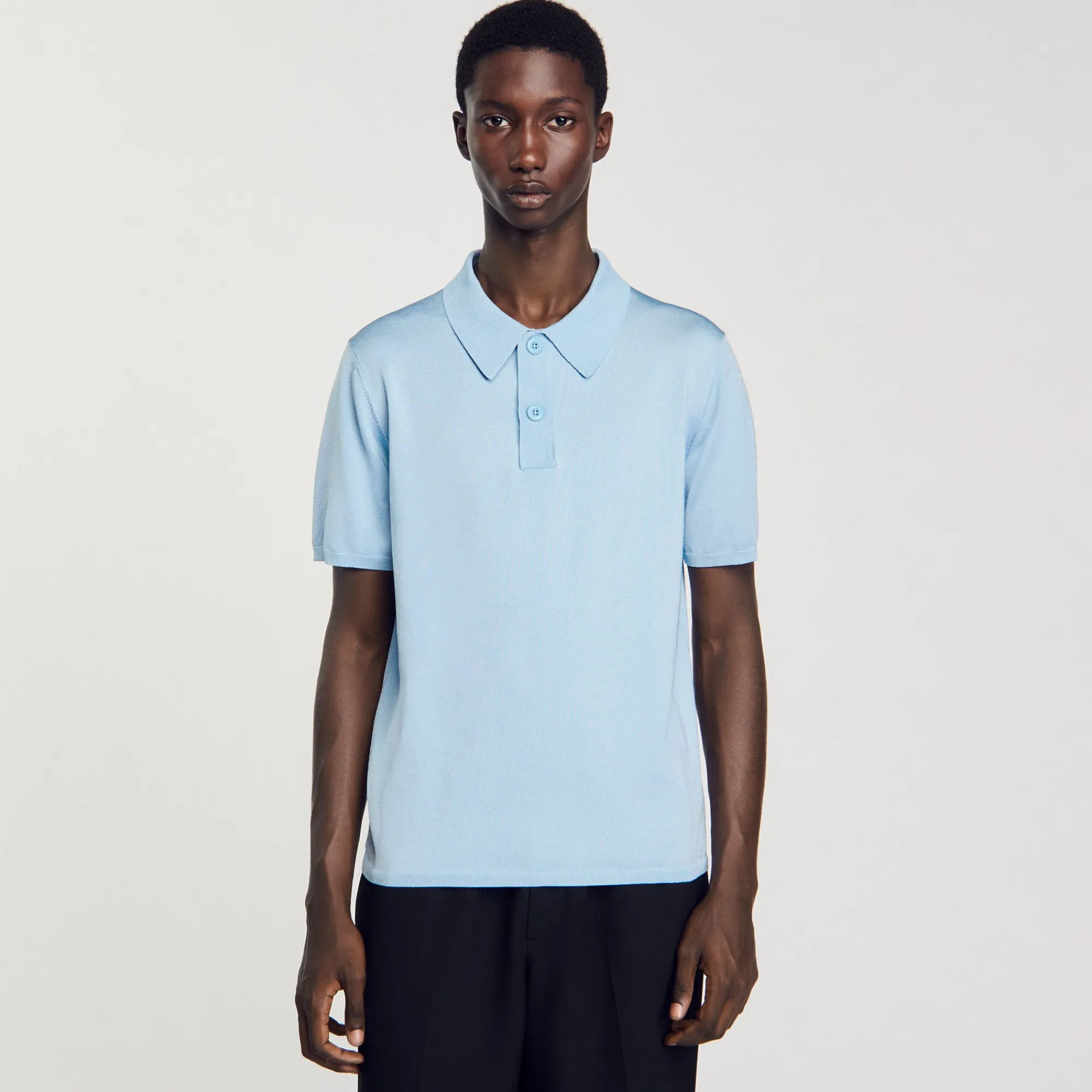Pulls & Gilets|T-Shirts & Polos*SANDRO Polo En Maille à Manches Courtes Bleu jean