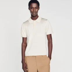 T-Shirts & Polos|Pulls & Gilets*SANDRO Polo En Maille à Manches Courtes Creme