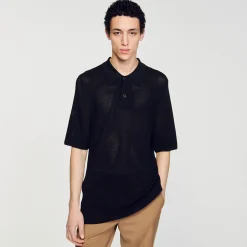 T-Shirts & Polos|Pulls & Gilets*SANDRO Polo En Maille Ajourée Noir