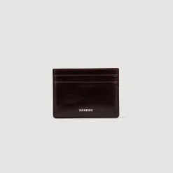Autres Accessoires*SANDRO Porte-cartes En Cuir Glacé Bordeaux