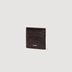 Autres Accessoires*SANDRO Porte-cartes En Cuir Glacé Bordeaux