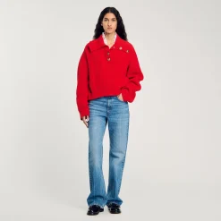 Pulls & Cardigans*SANDRO Pull à Col Boutonné Rouge