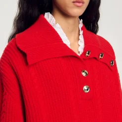 Pulls & Cardigans*SANDRO Pull à Col Boutonné Rouge