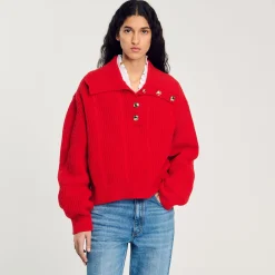 Pulls & Cardigans*SANDRO Pull à Col Boutonné Rouge