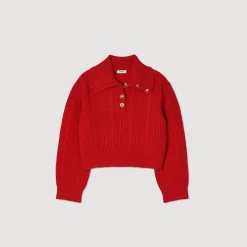 Pulls & Cardigans*SANDRO Pull à Col Boutonné Rouge