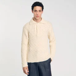 Manteaux & Blousons|T-Shirts & Polos*SANDRO Pull à Col Polo En Maille épaisse Beige