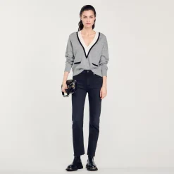 Pulls & Cardigans*SANDRO Pull à Col V Profond Contrasté gris chiné