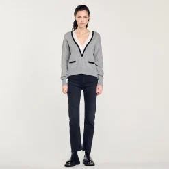 Pulls & Cardigans*SANDRO Pull à Col V Profond Contrasté gris chiné