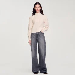 Pulls & Cardigans*SANDRO Pull à Côtes En Laine Et Cachemire Ecru