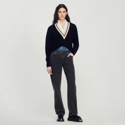 Pulls & Cardigans*SANDRO Pull Au Col V Contrasté Noir