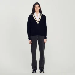 Pulls & Cardigans*SANDRO Pull Au Col V Contrasté Noir