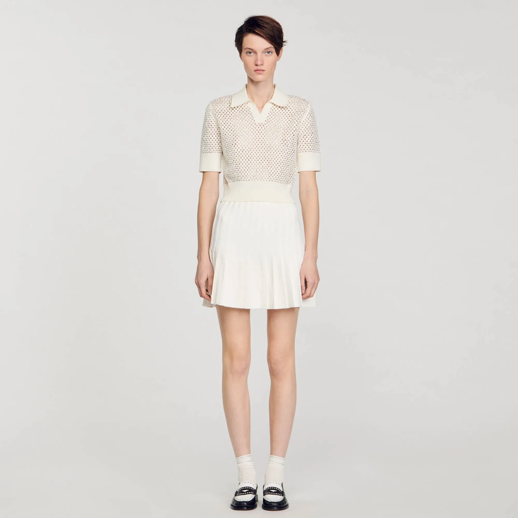 Pulls & Cardigans*SANDRO Pull Col Polo En Maille Ecru