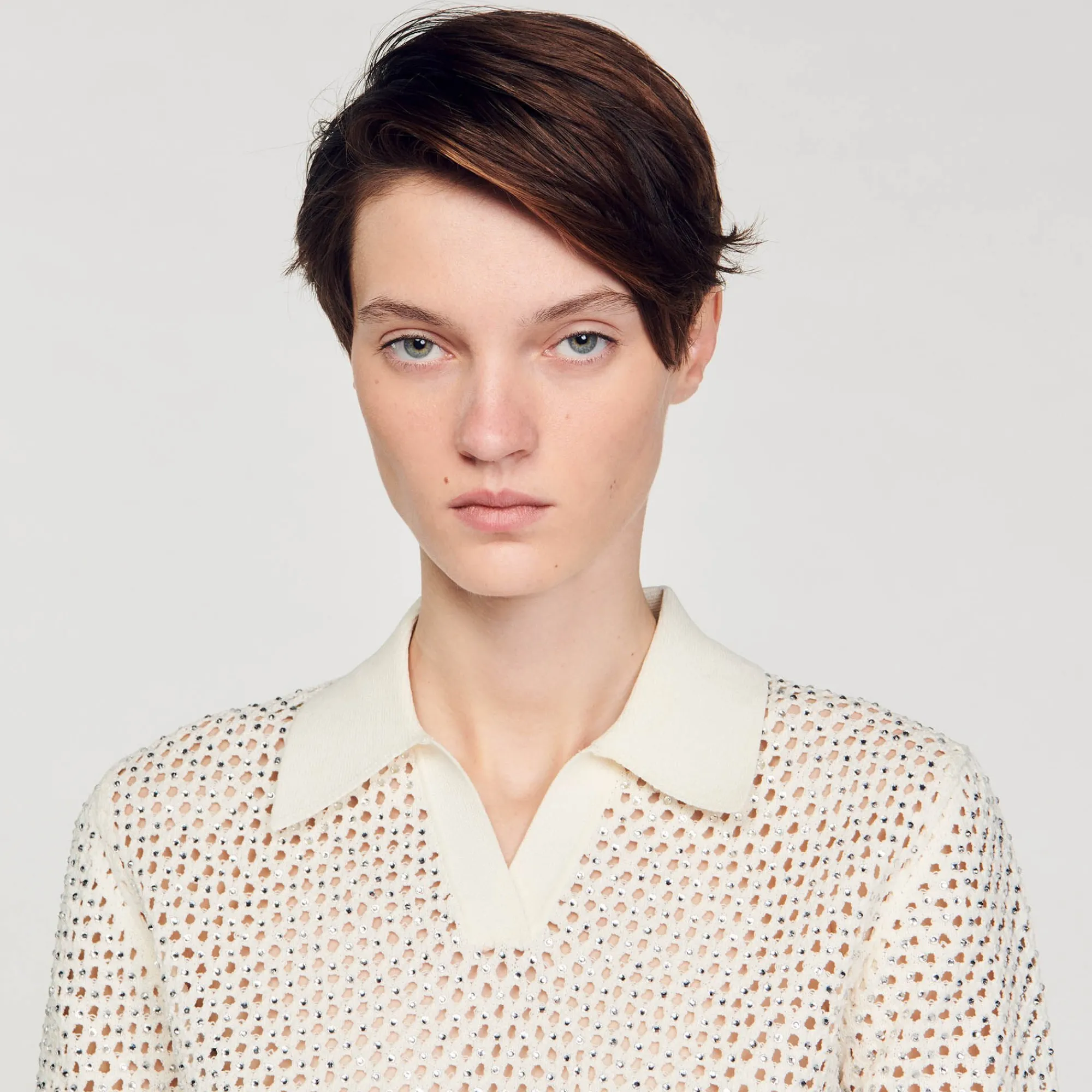 Pulls & Cardigans*SANDRO Pull Col Polo En Maille Ecru