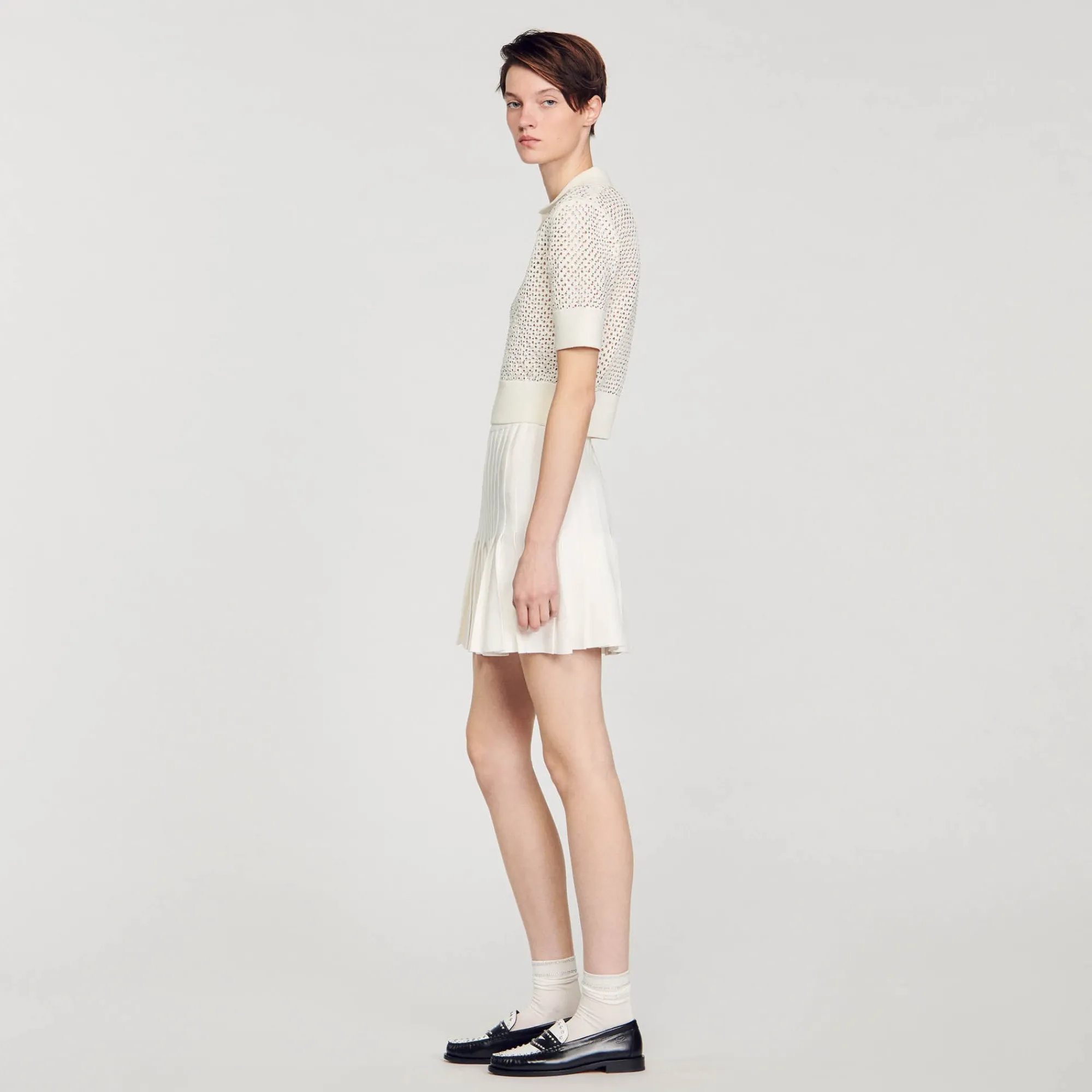 Pulls & Cardigans*SANDRO Pull Col Polo En Maille Ecru