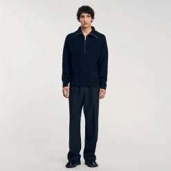 Pulls & Gilets*SANDRO Pull Col Zippé Noir