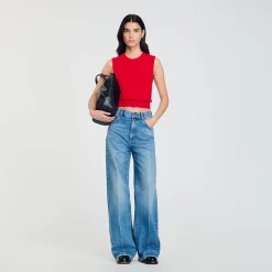 Ensembles|Pulls & Cardigans*SANDRO Pull Court à Volant Rouge