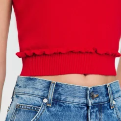 Ensembles|Pulls & Cardigans*SANDRO Pull Court à Volant Rouge