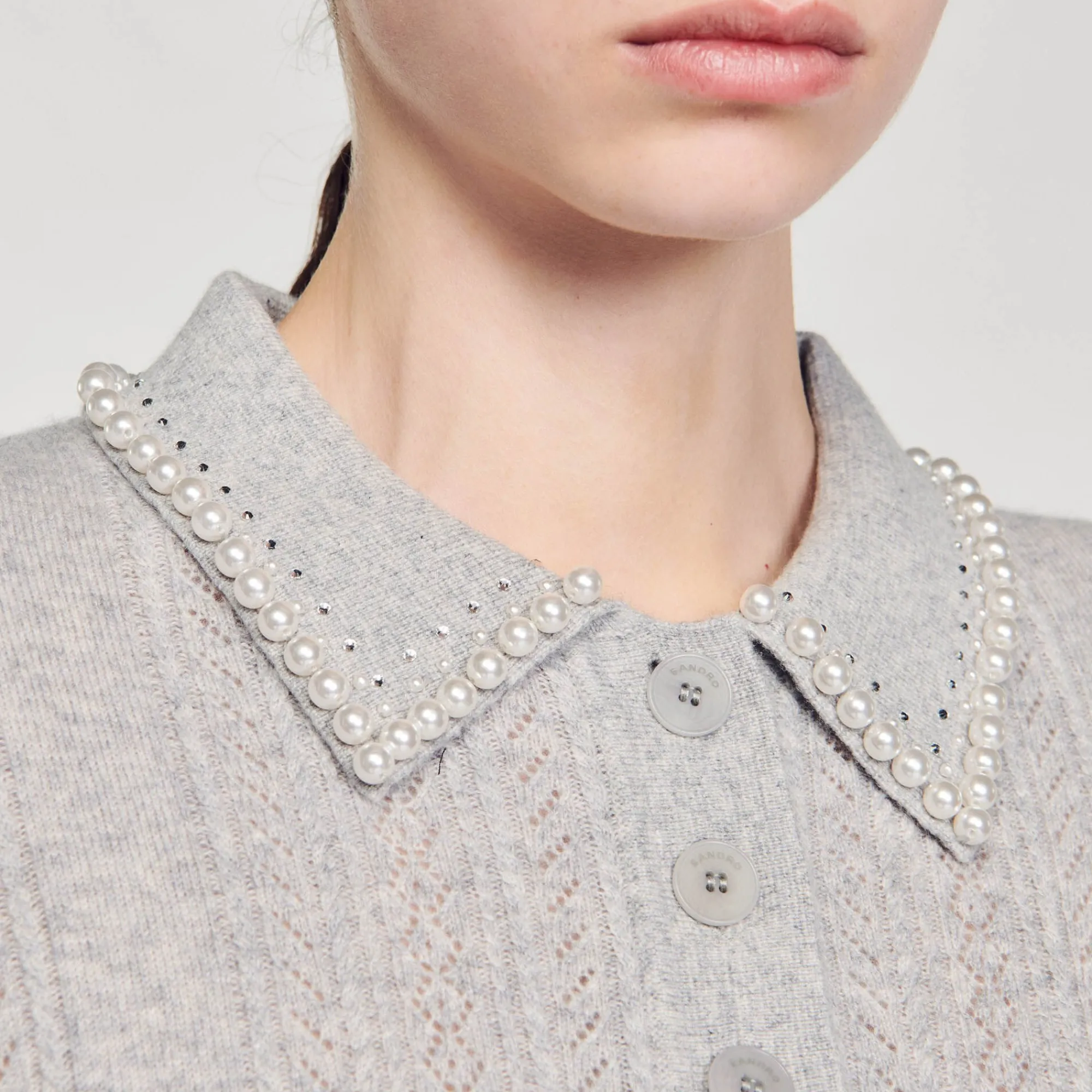 Pulls & Cardigans*SANDRO Pull Court Col Polo Gris Clair